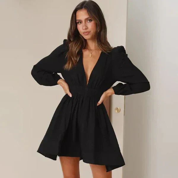 Women's Cotton Mini Dress Ruffled Pleated-1
