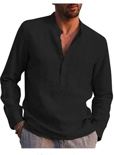 Variant image for Men's Cotton Long Sleeve V-Neck Shirt-2