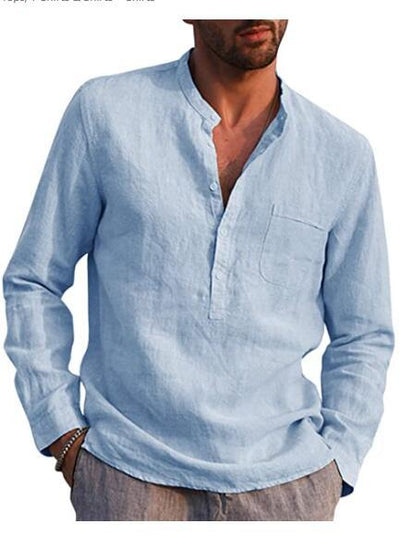 Variant image for Men's Cotton Long Sleeve V-Neck Shirt-9