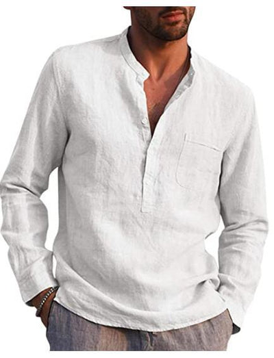 Men's Cotton Long Sleeve V-Neck Shirt-6