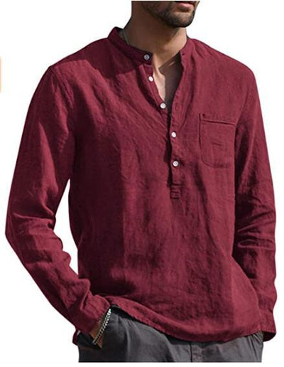 Variant image for Men's Cotton Long Sleeve V-Neck Shirt-49