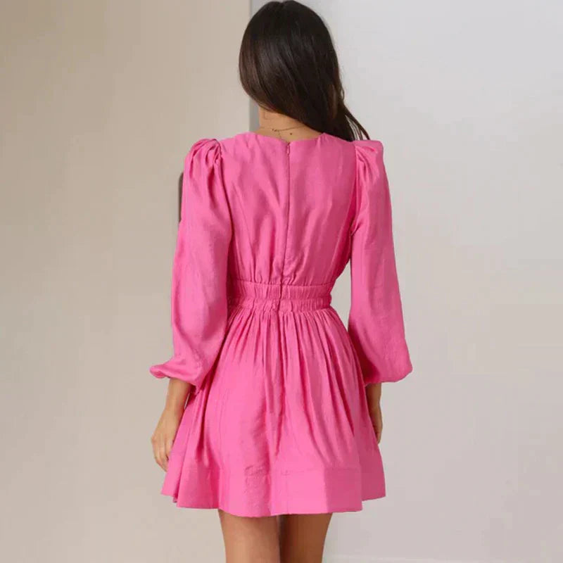 Women's Cotton Mini Dress Ruffled Pleated-5