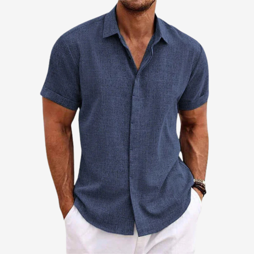 Men's Short Sleeve Button-Up Linen Shirt
