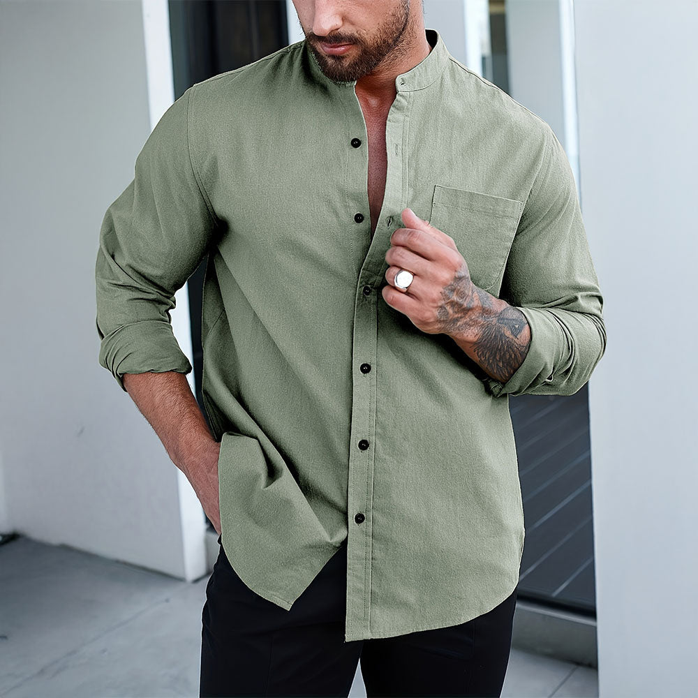 Men's Dress Shirt with Mandarin Collar and Modern Style 3