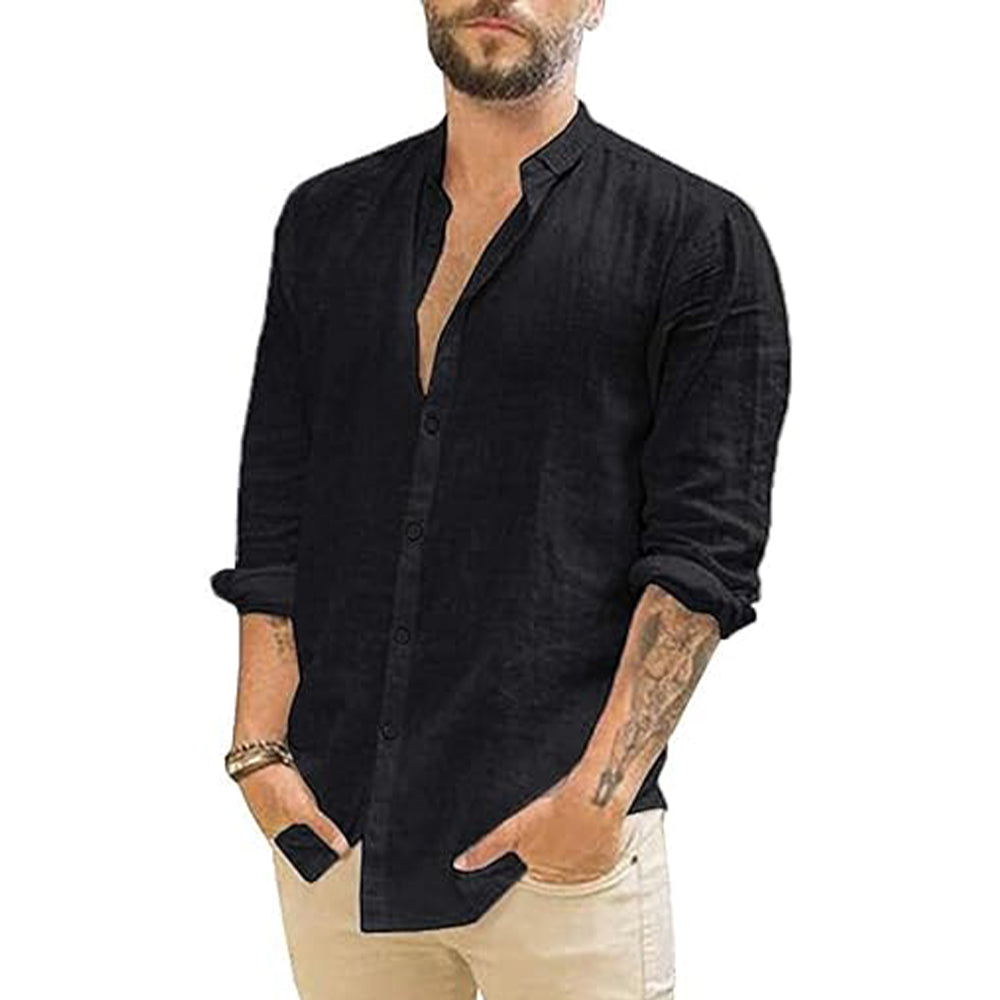 Variant image for Men's Lightweight Linen Shirt with Mandarin Collar-31