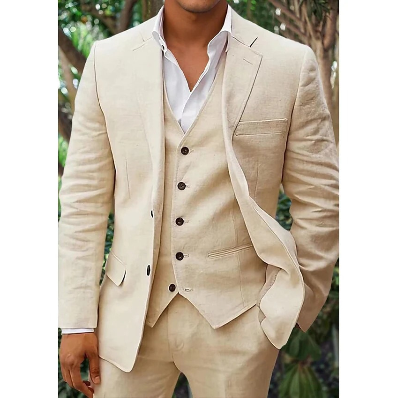 Men's Linen 3-Piece Suit Set-5