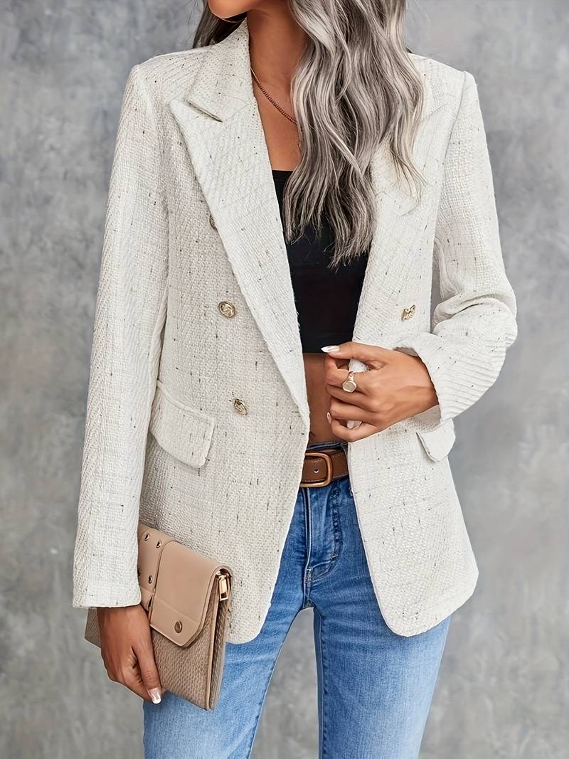 Women's Cotton Blazer with Lapel Collar-4