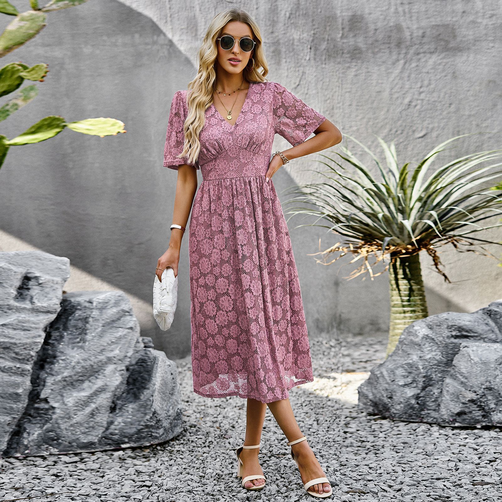 Women's Embroidered V-Neck Summer Dress with Ruffles 3