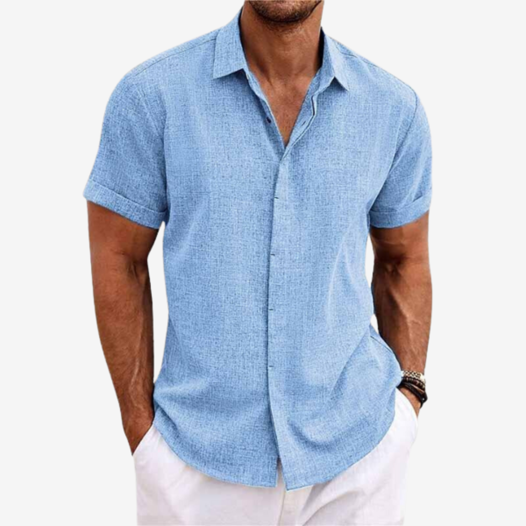 Men's Short Sleeve Button-Up Linen Shirt