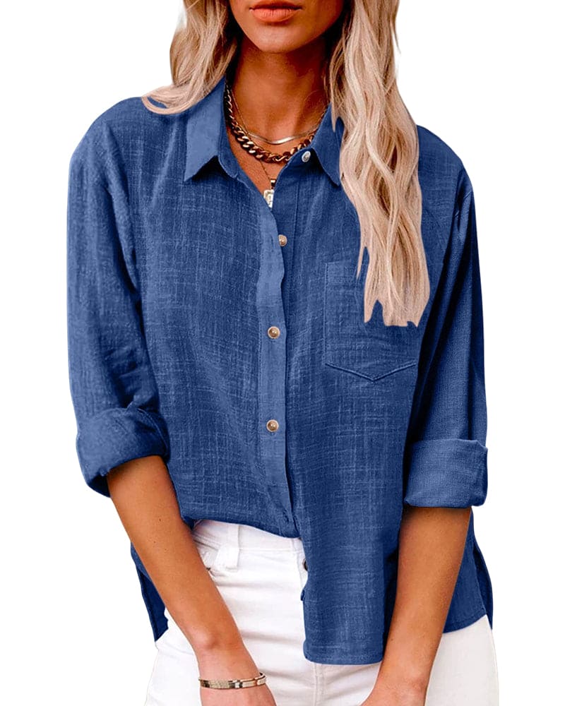 Women's Linen Button-Down Shirt-1