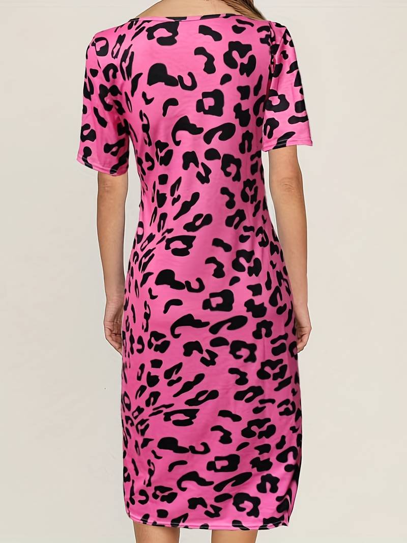 Women's Cotton Bodycon Dress Leopard Print-4