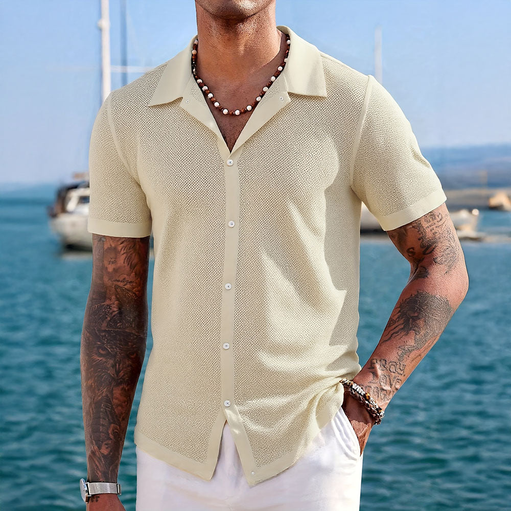 Men's Knit Shirt with Silky Collar for Casual Elegance 3