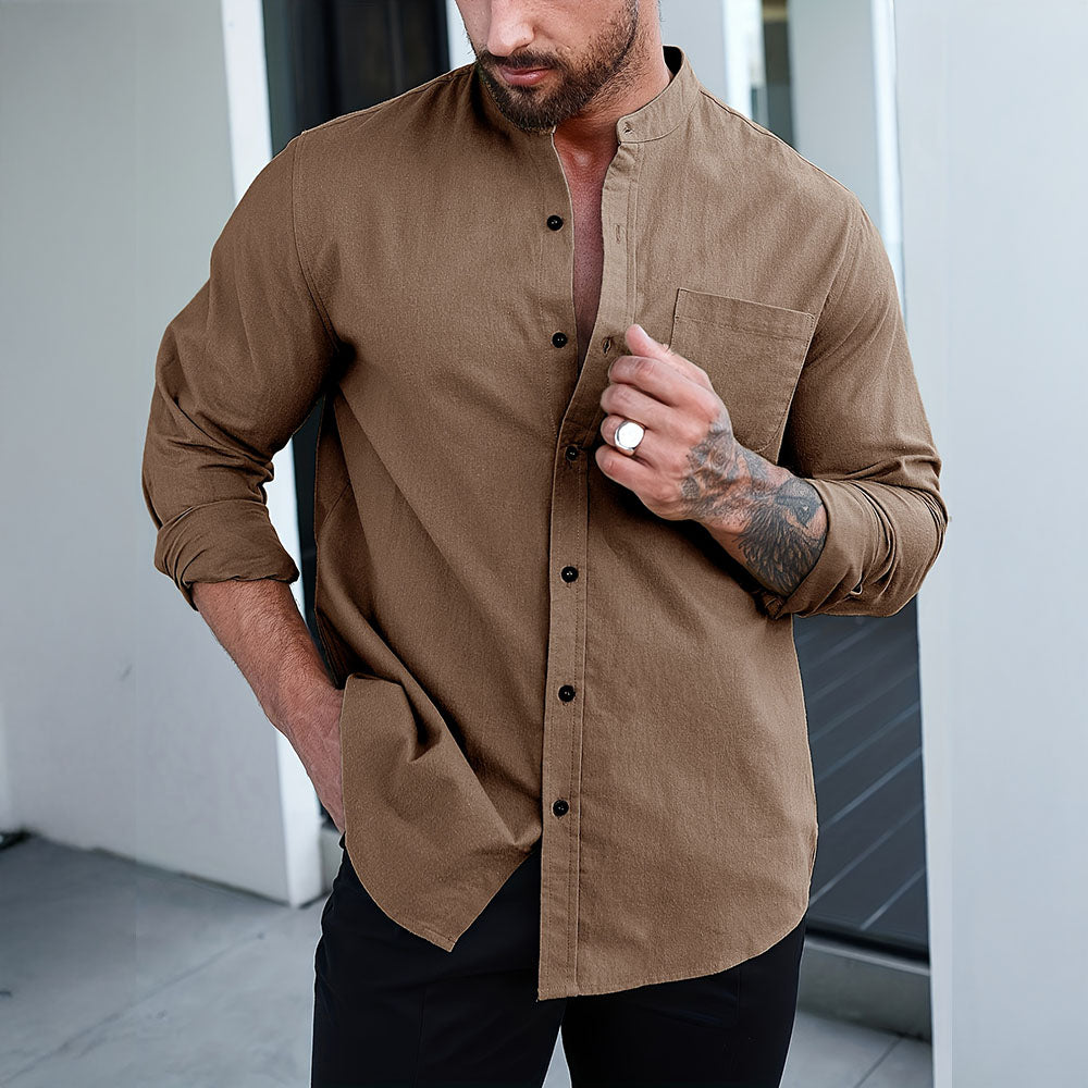 Men's Dress Shirt with Mandarin Collar and Modern Style 4