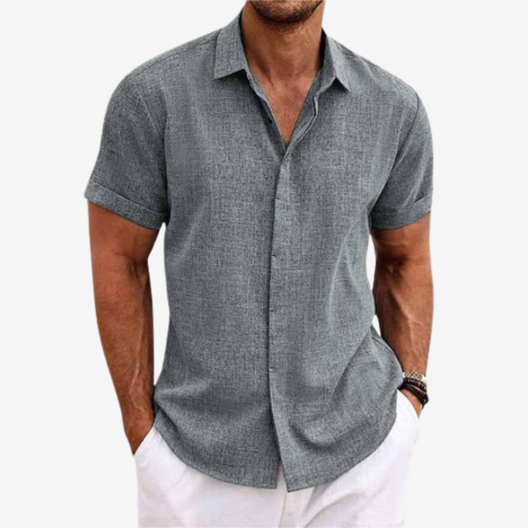 Men's Short Sleeve Button-Up Linen Shirt