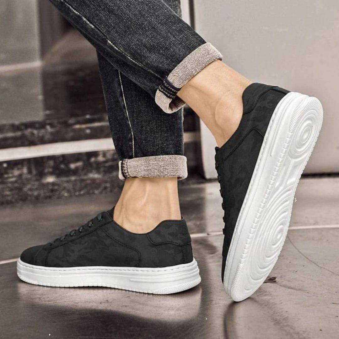 Men's Leather Casual Sneakers with Texture Camo Design-2
