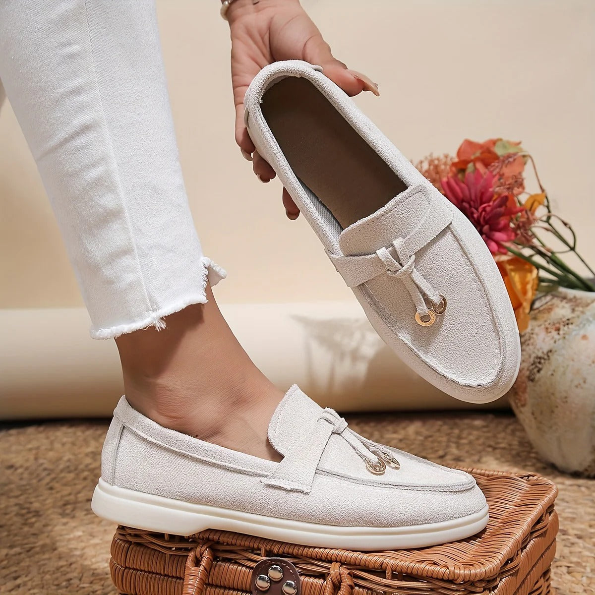 Women's Synthetic Leather Loafers with Gold-Tone Buckle-1