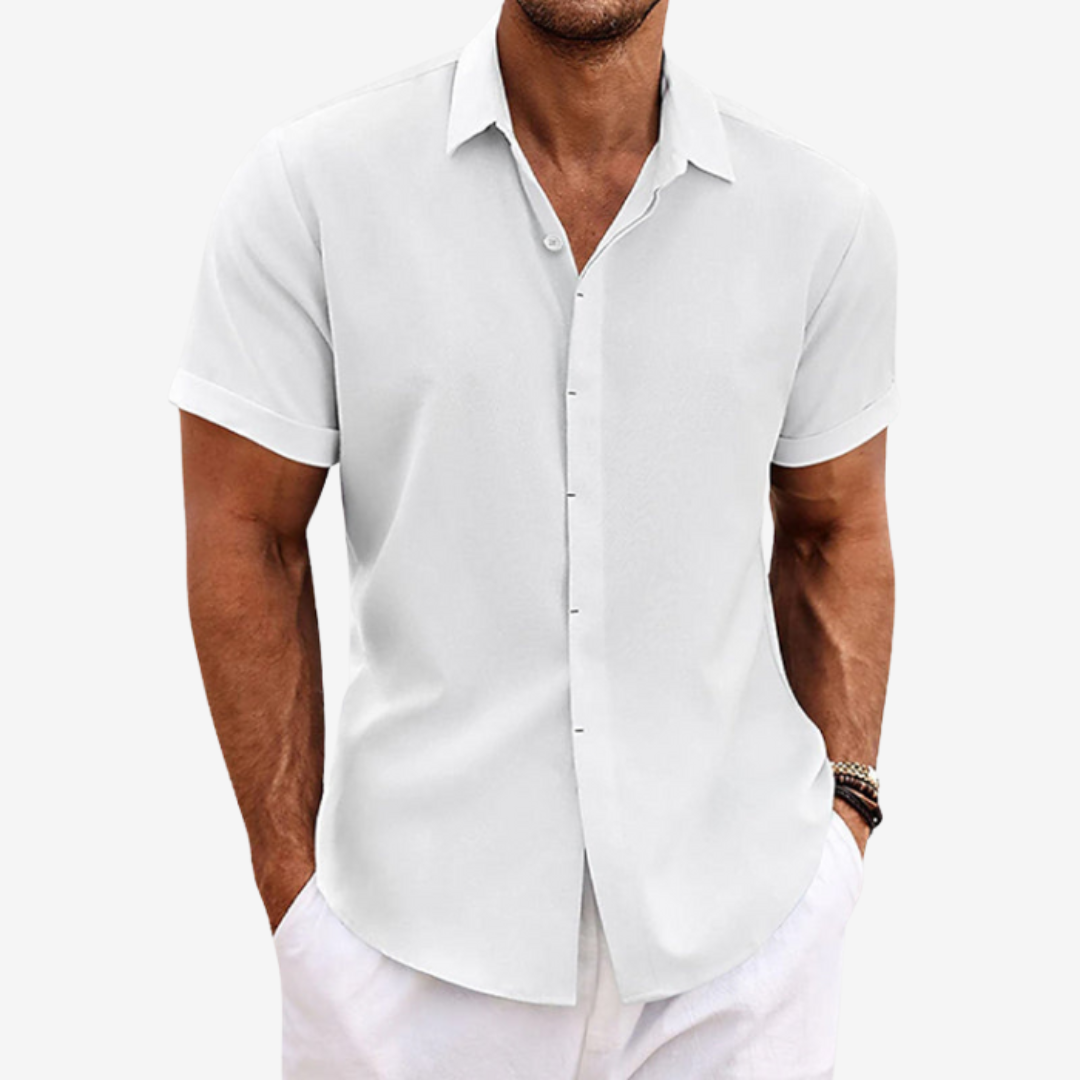 Men's Short Sleeve Button-Up Linen Shirt