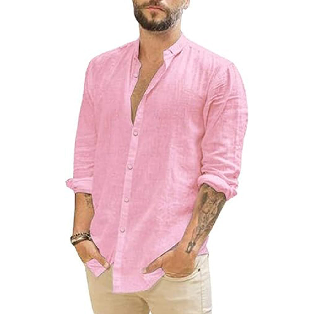 Men's Lightweight Linen Shirt with Mandarin Collar 4