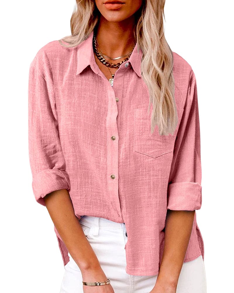 Women's Linen Button-Down Shirt-4