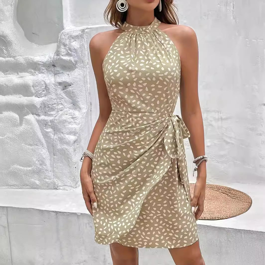 Women's Summer Halterneck Maxi Dress with Bound Waist-5