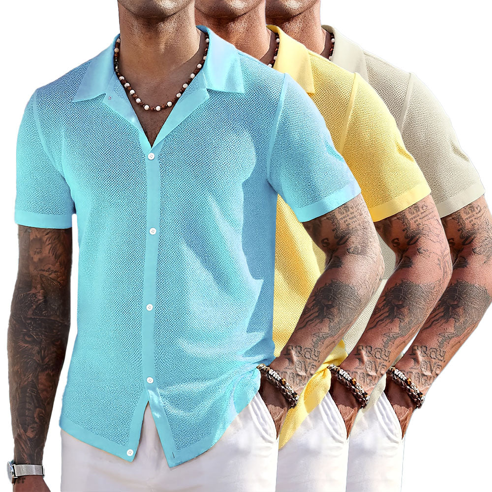 Men's Knit Shirt with Silky Collar for Casual Elegance 4
