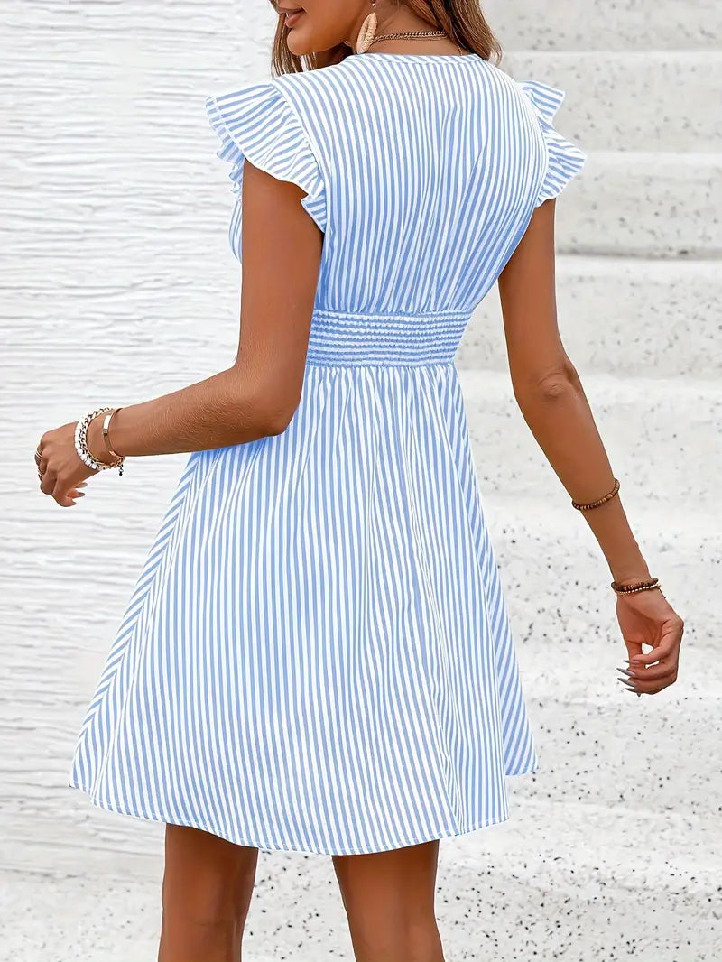 Women's Summer Mini Dress with Striped Wing Sleeves 3