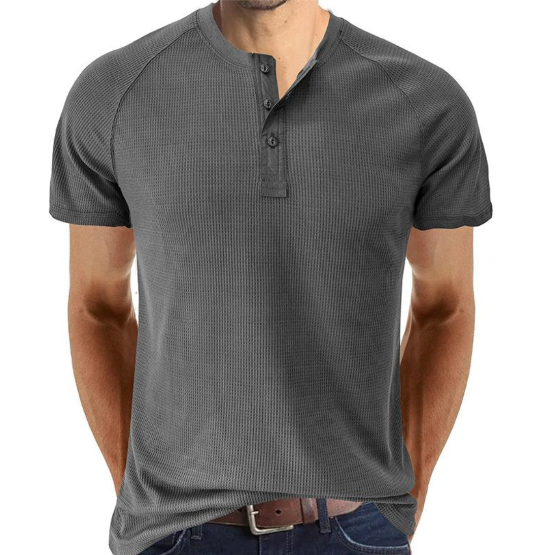 Men's Cotton Short Sleeve Henley Shirt-4