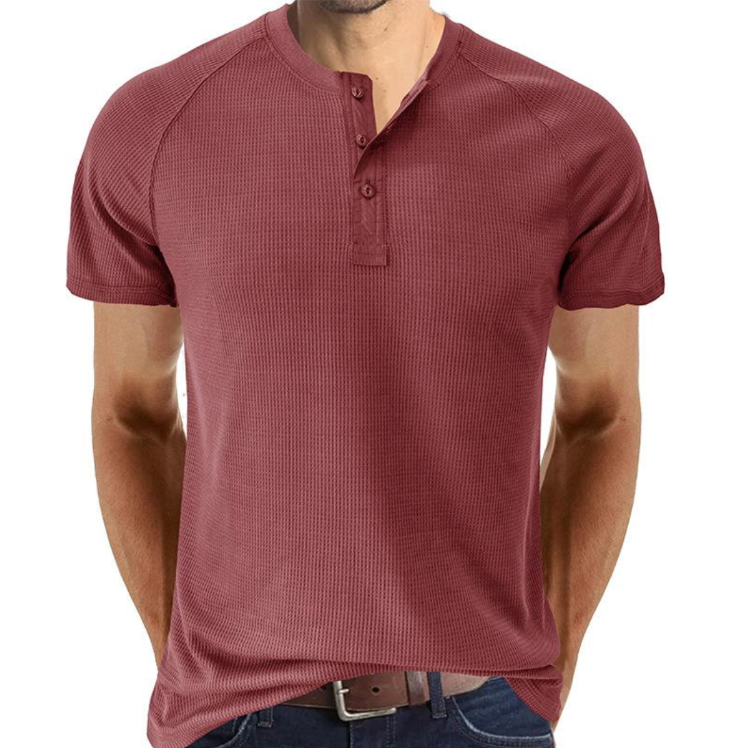 Men's Cotton Short Sleeve Henley Shirt-6