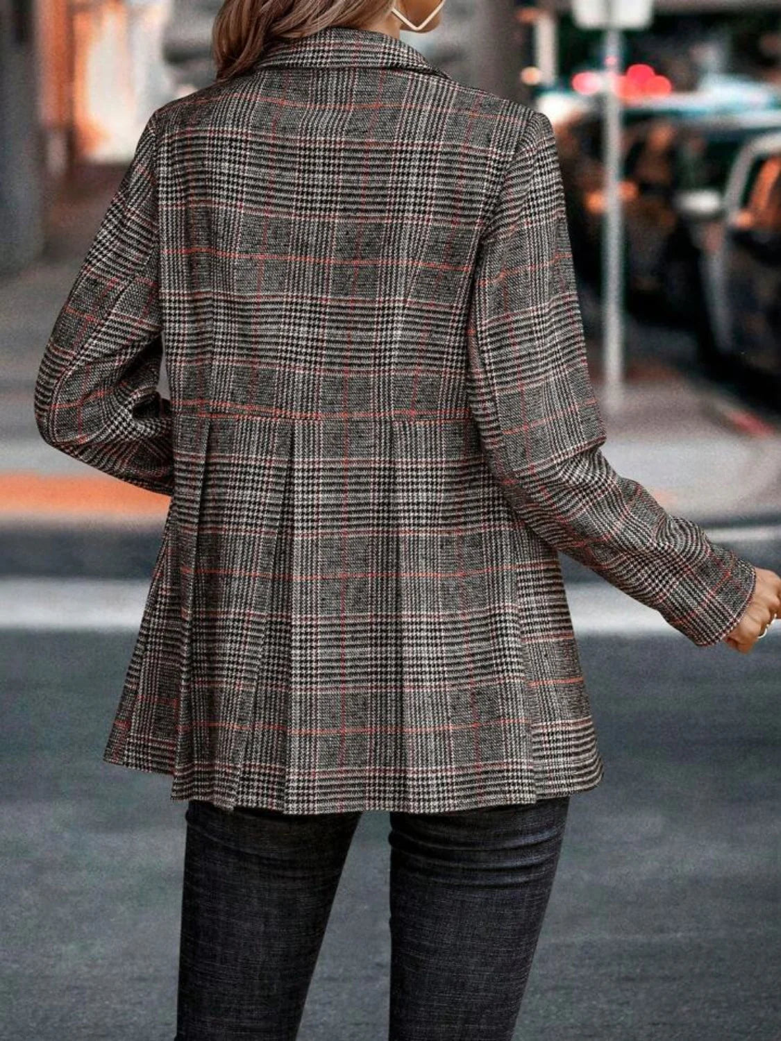 Blazer Jacket - Tailored Plaid Shape And Structured Shoulders
