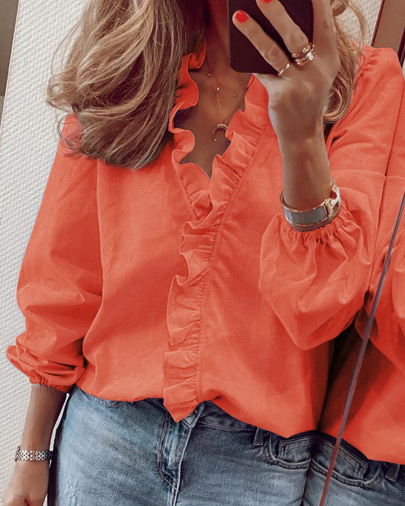 Blouse – Polyester Blend Puff Sleeves & Fitted Shape