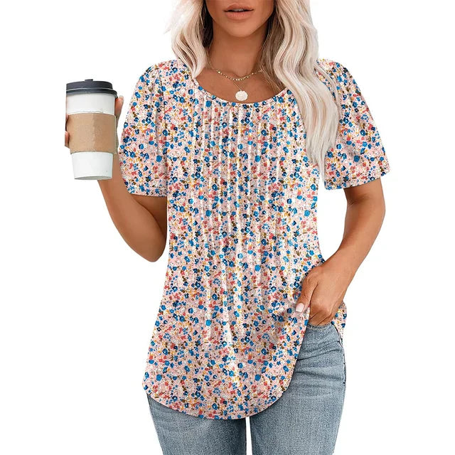 Blouse - Puff Sleeves And Pleated Front For Shaped Fit