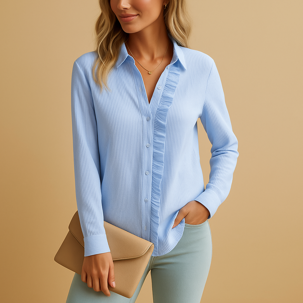 Blouse – Ruffle Trim And Stripe Pattern & Breathable Fit