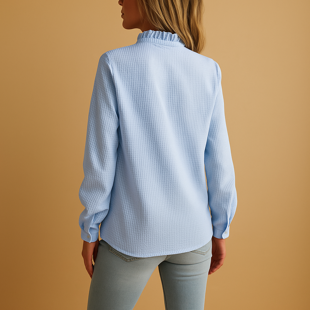 Blouse – Ruffle Trim And Stripe Pattern & Breathable Fit