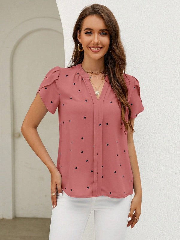 Blouse - Soft-Blend All Over Heart Print & Relaxed Fit