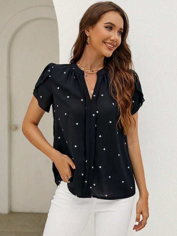 Blouse - Soft-Blend All Over Heart Print & Relaxed Fit