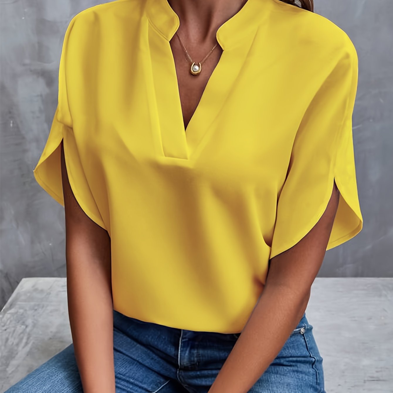 Blouse - Soft Blend V Neck And Loose Shape For Layering