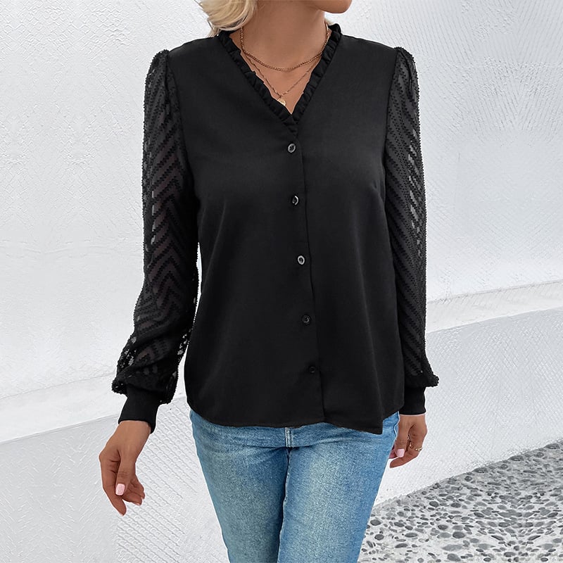 Blouse Soft Blend - V Neck Lace Insert & Relaxed Fit Ease
