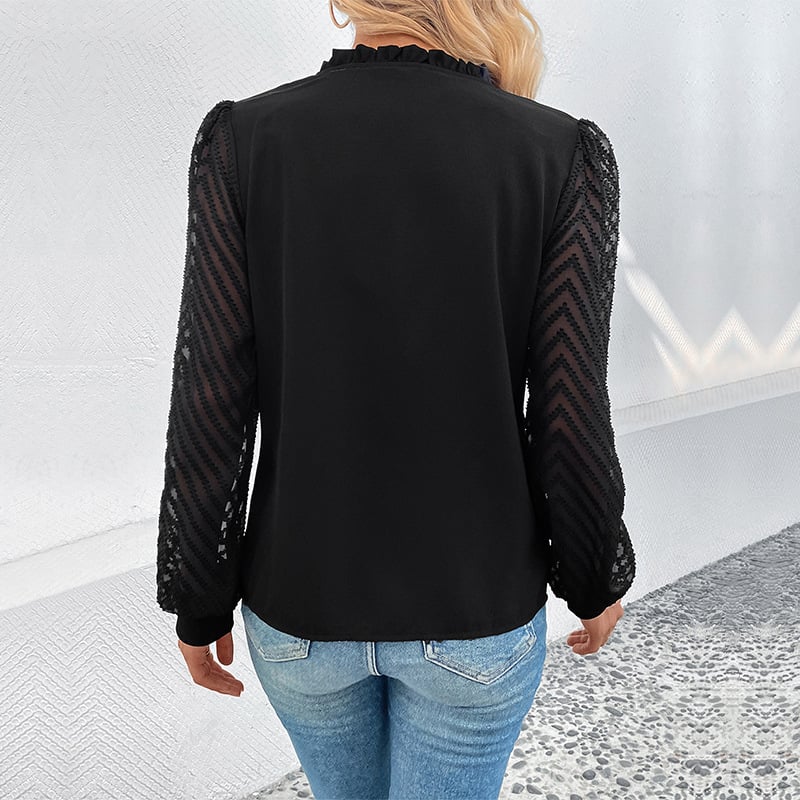 Blouse Soft Blend - V Neck Lace Insert & Relaxed Fit Ease