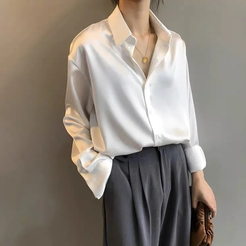Blouse - Straight Cut Open Collar And Loose Fit For Layering