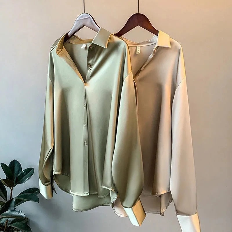 Blouse - Straight Cut Open Collar And Loose Fit For Layering