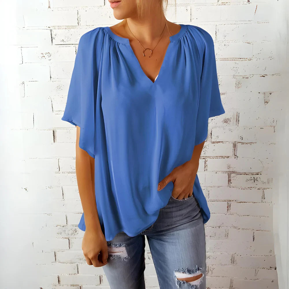 Blouse - V Neck Short Sleeve And Easier Arm Movement