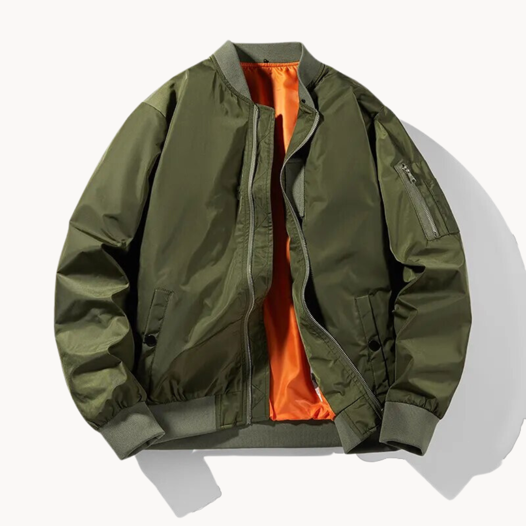 Bomber Jacket - Polyester Blend Ribbed Trim & Stretch Fit