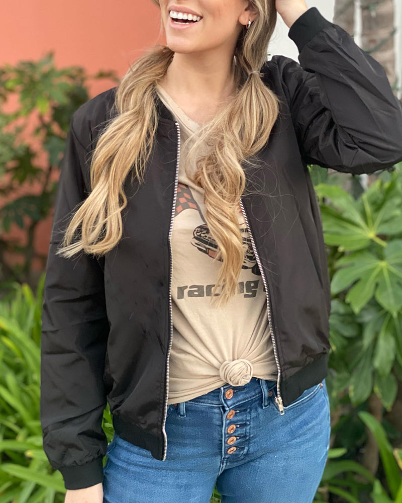 Bomber Jacket - Short Cut Zip Front & Ribbed Hem Fit