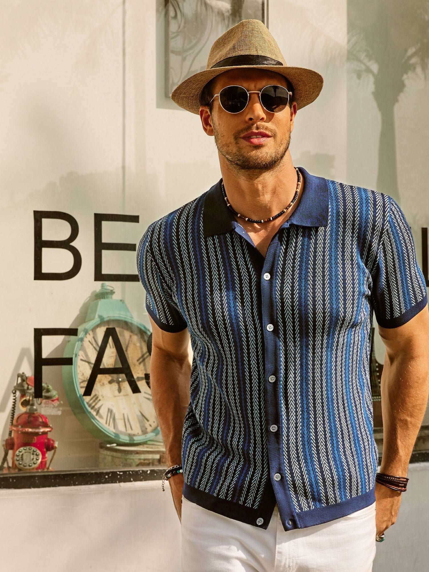 Button Polo Shirt - Vertical Stripes & Free Arm Movement