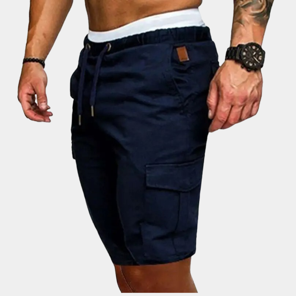 Men's Cotton Cargo Shorts with Elastic Waist and Pockets-3