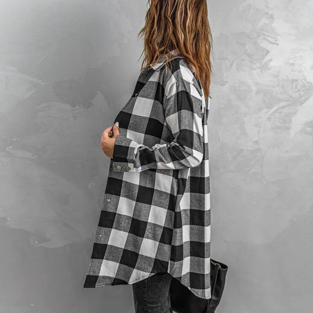 Cardigan - Chequered Pattern & Roomy Layering Space
