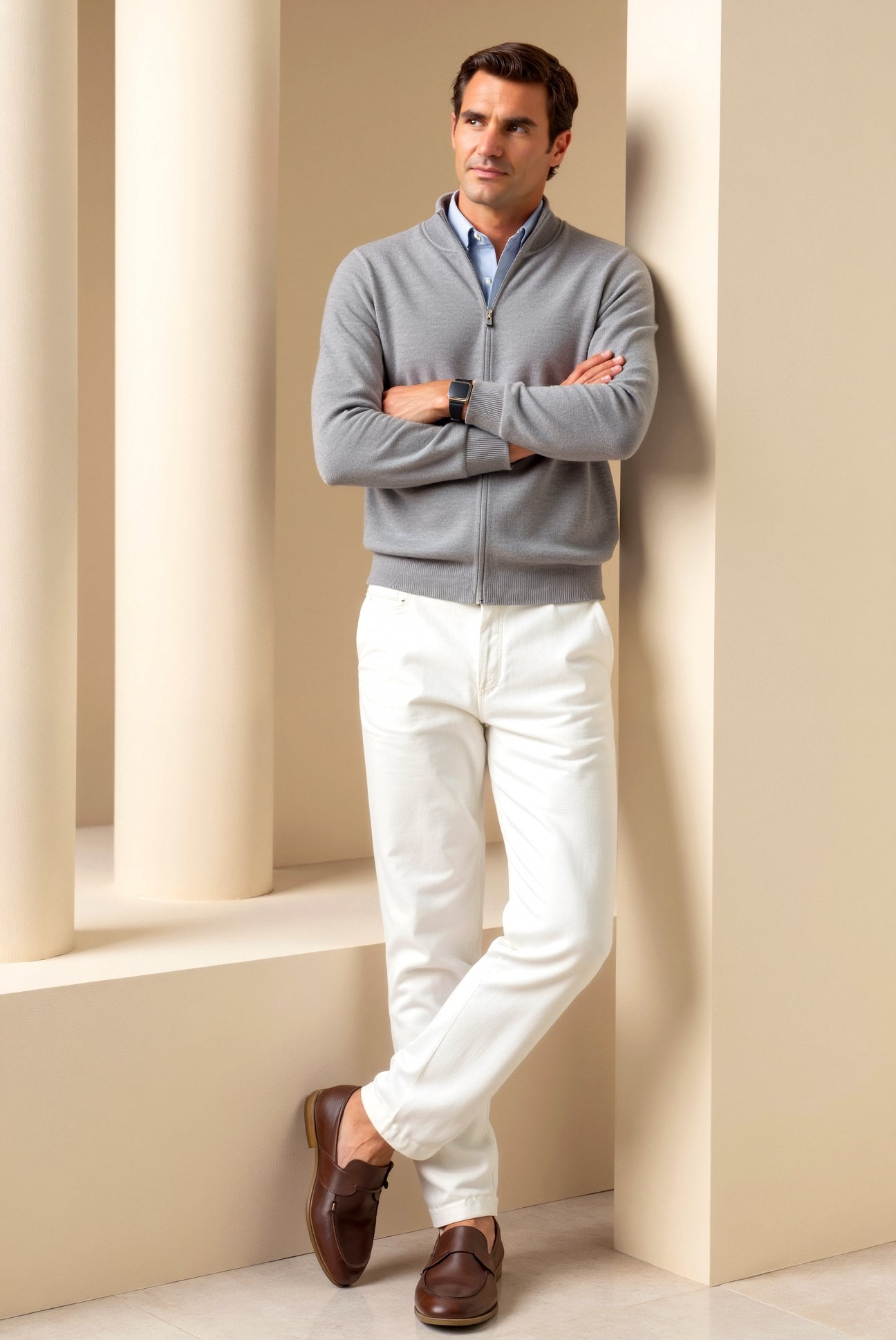 Cardigan - Knit Blend Slim Fit Shape And Smooth Layering