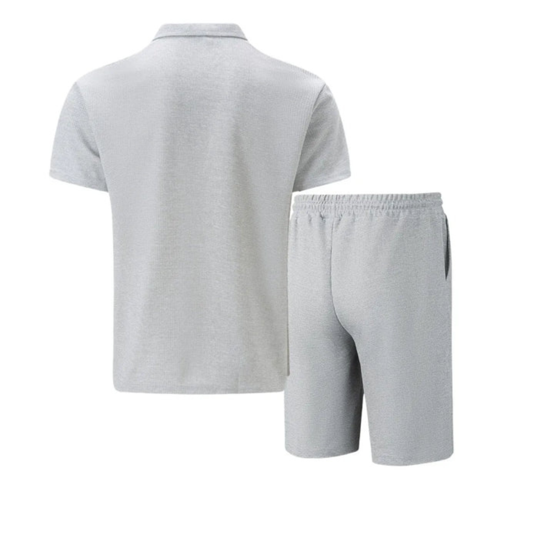 Co-Ord Set - Soft-Blend Zip Neck Polo And Drawstring Shorts