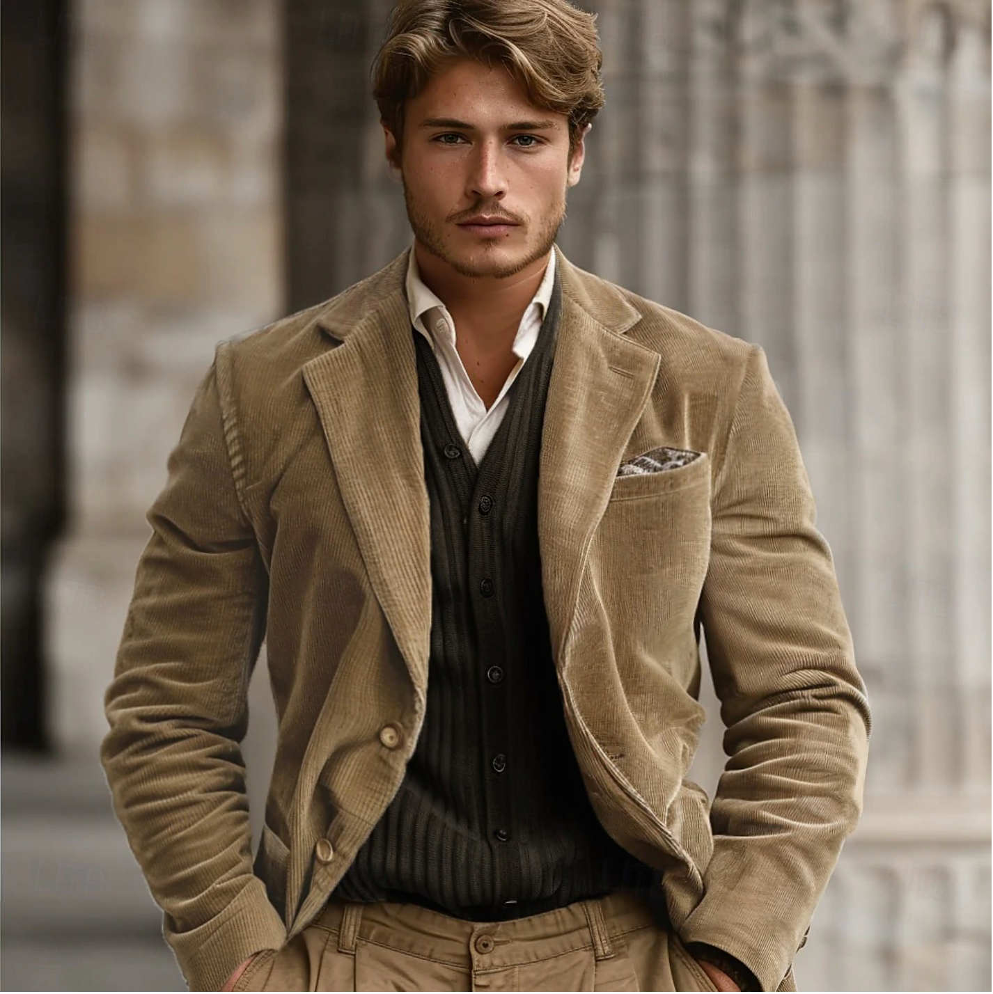 Corduroy Blend Blazer - Raised Rib Texture & Tailored Shape