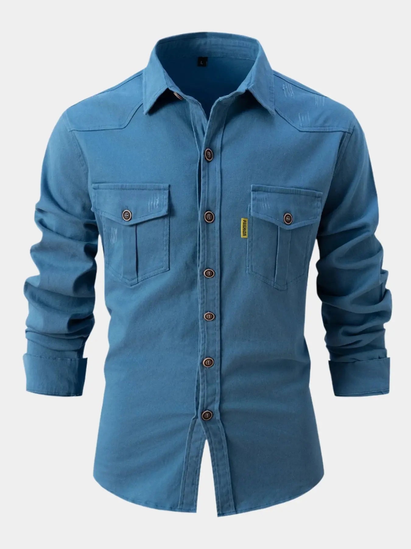 Denim Blend Shirt – Full Button Front & Roll Sleeve Fit